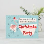 Flamingo Santa Blue, horizontal Einladung (Stehend Vorderseite)