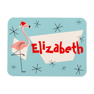 Flamingo Santa Blue Name flexibel Magnet