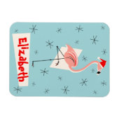 Flamingo Santa Blue Name Magnet flexibles Portrait (Horizontal)