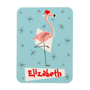 Flamingo Santa Blue Name Magnet flexibles Portrait