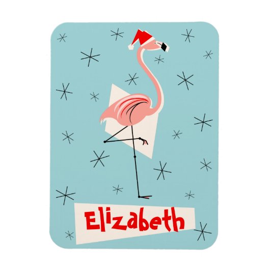 Flamingo Santa Blue Name Magnet flexibles Portrait (Vertikal)