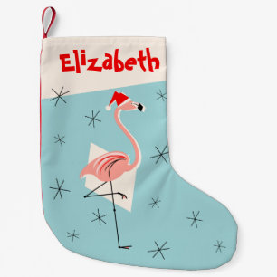 Flamingo Santa Blue Name Strumpf einseitig Kleiner Weihnachtsstrumpf