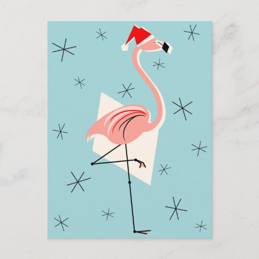 Flamingo Santa Blue Portrait Feiertagspostkarte (Vorderseite)