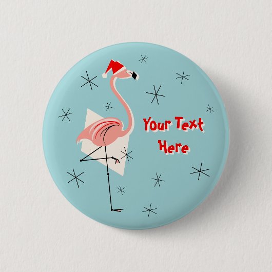 Flamingo Santa Blue Taste rund Button (Vorderseite)