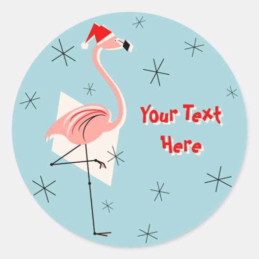 Flamingo Santa Blue Text Aufkleber (Vorderseite)