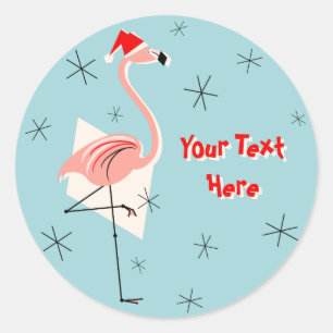Flamingo Santa Blue Text Aufkleber