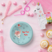Flamingo Santa Blue Text Pappteller (Party)