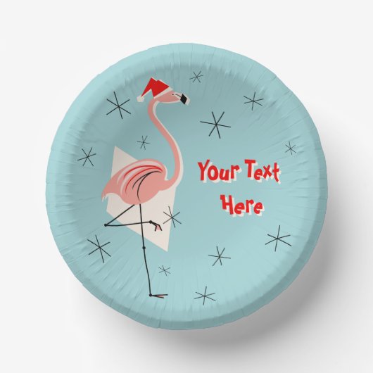 Flamingo Santa Blue Text Pappteller (Vorderseite)