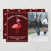 Flamingo Santa Burgundy Foto Weihnachten (Vorne/Hinten)