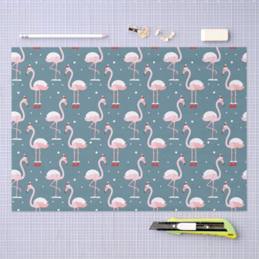 Flamingo Santa Claus Pattern Seidenpapier (Handwerk)