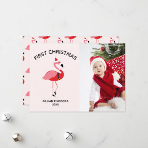 Flamingo Santa Foto Baby First Christmas Feiertagskarte