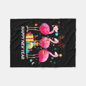 Flamingo Santa Hat Happy New Year Light Long Sleev Fleecedecke (Vorderseite (Horizontal))