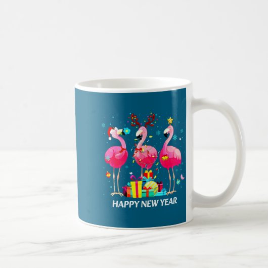 Flamingo Santa Hat Happy New Year Light Long Sleev Kaffeetasse (Rechts)