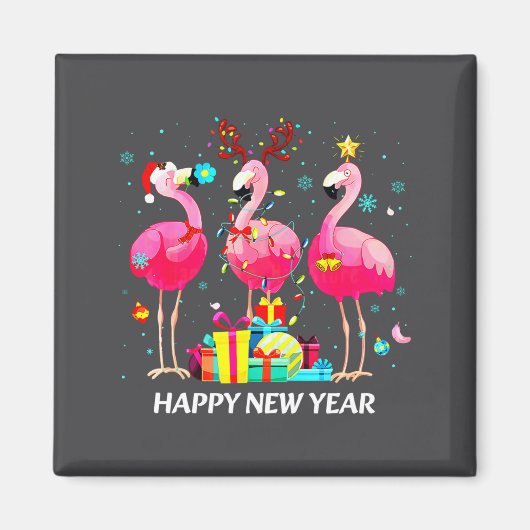 Flamingo Santa Hat Happy New Year Light Long Sleev Magnet (Vorne)
