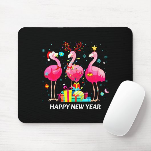 Flamingo Santa Hat Happy New Year Light Long Sleev Mousepad (Mit Mouse)
