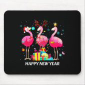 Flamingo Santa Hat Happy New Year Light Long Sleev Mousepad (Vorne)