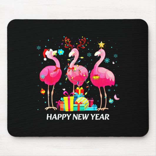 Flamingo Santa Hat Happy New Year Light Long Sleev Mousepad (Vorne)