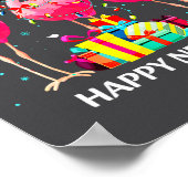 Flamingo Santa Hat Happy New Year Light Long Sleev Poster (Ecke)