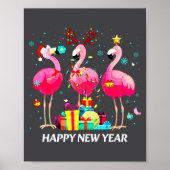 Flamingo Santa Hat Happy New Year Light Long Sleev Poster (Vorne)