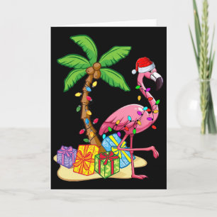 Flamingo-Santa-Hut-Palmbaum-Frohe-Weihnachts-Licht Karte