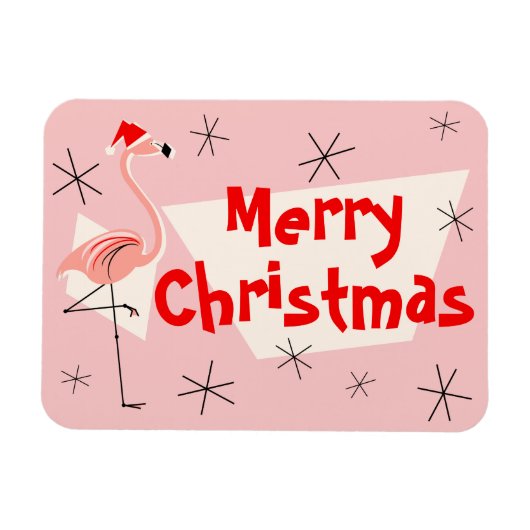 Flamingo Santa Pink Frohe Weihnachten flexibel Magnet (Horizontal)