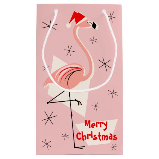 Flamingo Santa Pink Frohe Weihnachten klein Kleine Geschenktüte (Rückseite)