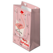 Flamingo Santa Pink Frohe Weihnachten klein Kleine Geschenktüte (Vorderseite Schrägansicht)