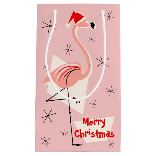 Flamingo Santa Pink Frohe Weihnachten klein Kleine Geschenktüte (Vorderseite)