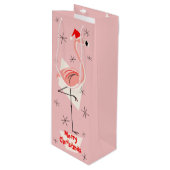 Flamingo Santa Pink Frohe Weihnachtswein Geschenktüte Für Weinflaschen (Vorderseite Schrägansicht)