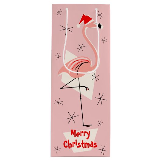Flamingo Santa Pink Frohe Weihnachtswein Geschenktüte Für Weinflaschen (Vorderseite)