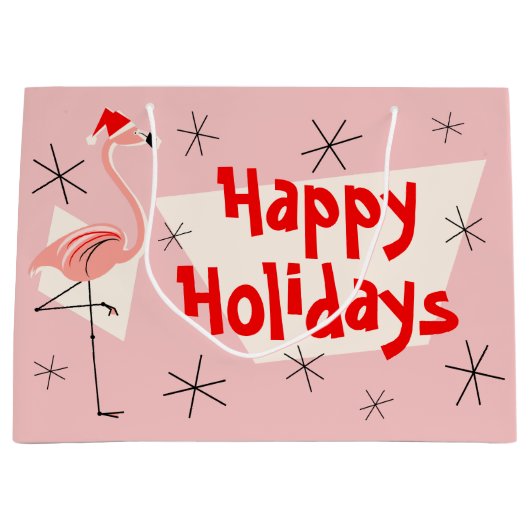 Flamingo Santa Pink Happy Holidays große Geschenkt Große Geschenktüte (Vorderseite)