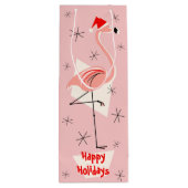 Flamingo Santa Pink Happy Holidays Wein Geschenktüte Für Weinflaschen (Rückseite)