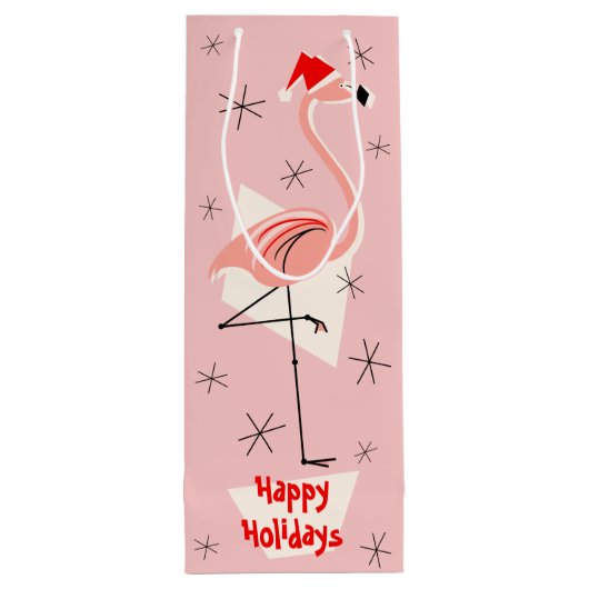 Flamingo Santa Pink Happy Holidays Wein Geschenktüte Für Weinflaschen (Rückseite)