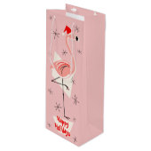 Flamingo Santa Pink Happy Holidays Wein Geschenktüte Für Weinflaschen (Vorderseite Schrägansicht)