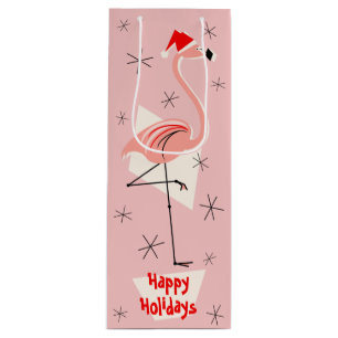 Flamingo Santa Pink Happy Holidays Wein Geschenktüte Für Weinflaschen