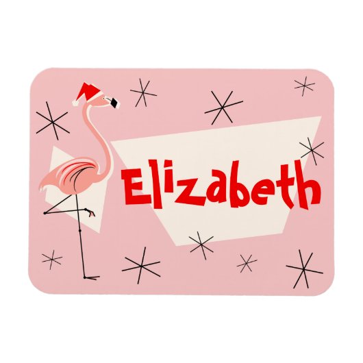 Flamingo Santa Pink Name flexibel Magnet (Horizontal)