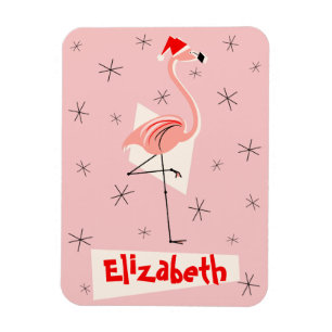 Flamingo Santa Pink Name Magnet flexibles Portrait