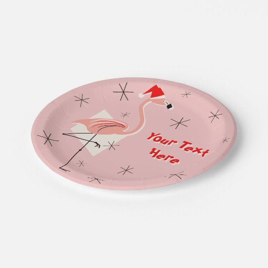 Flamingo Santa Pink Papierplatte Pappteller (Schrägansicht)