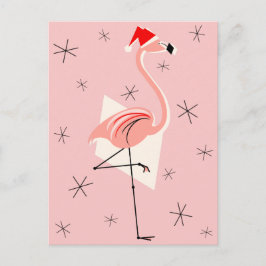 Flamingo Santa Pink Portrait Feiertagspostkarte