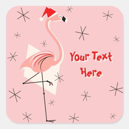 Flamingo Santa Pink Text Aufkleber Quadrat (Vorderseite)
