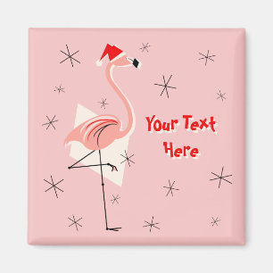 Flamingo Santa Pink Text Magnetquadrat Magnet