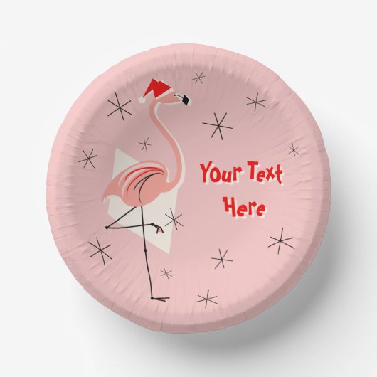 Flamingo Santa Pink Text Pappteller (Vorderseite)