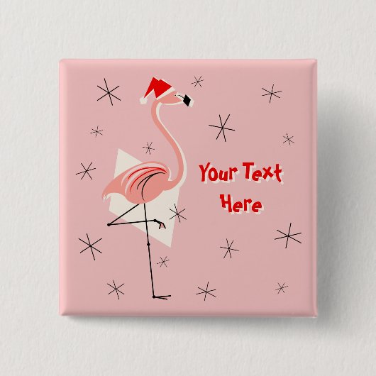 Flamingo Santa Pink Textfeld Quadrat Button (Vorderseite)