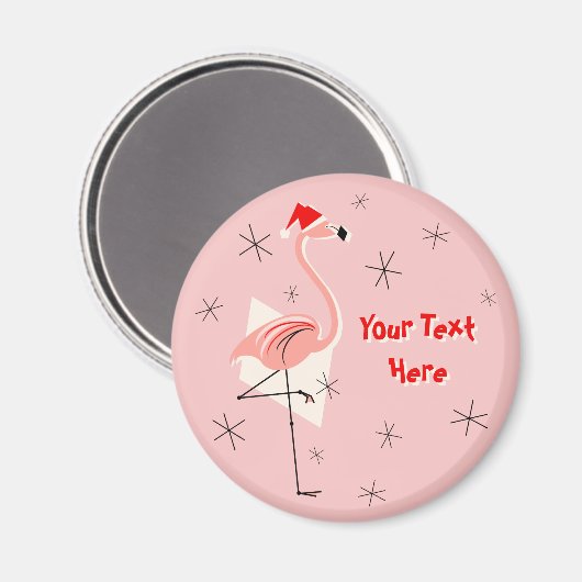Flamingo Santa Pink Textmagnet rund Magnet (Vorderseite/Rückseite)