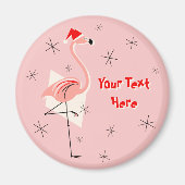 Flamingo Santa Pink Textmagnet rund Magnet (Vorne)