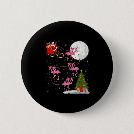 Flamingo Santa Sleigh Flying Funny Magical Christm Button (Vorderseite)