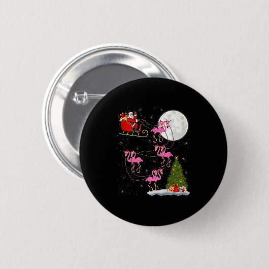 Flamingo Santa Sleigh Flying Funny Magical Christm Button (Vorne & Hinten)