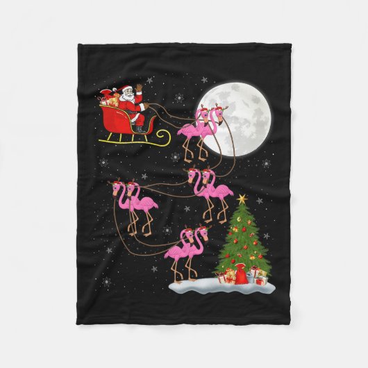 Flamingo Santa Sleigh Flying Funny Magical Christm Fleecedecke (Vorderseite)