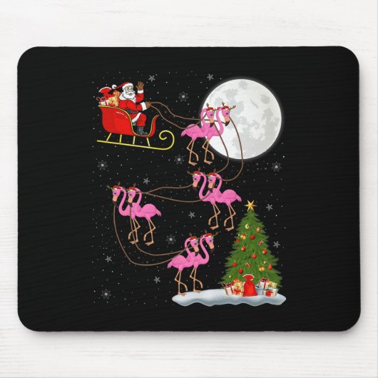 Flamingo Santa Sleigh Flying Funny Magical Christm Mousepad (Vorne)