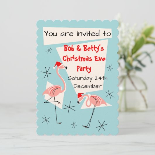 Flamingo Santas Blauer Einladung geschossen (Stehend Vorderseite)